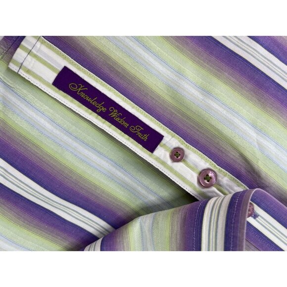 Robert Graham Dress Shirt Lime GreenPurple White Striped Colorful Button Down - Picture 13 of 16